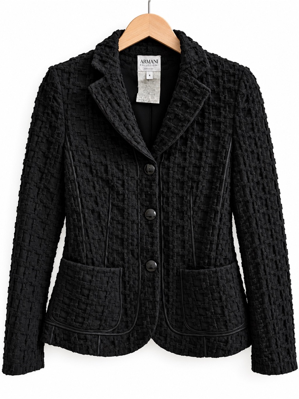 Armani Collezioni Black Textured Tailored Blazer Made in Italy Size 4